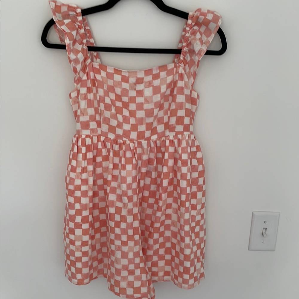 American Eagle Outfitters Pink and White Checkered Sundress Romper